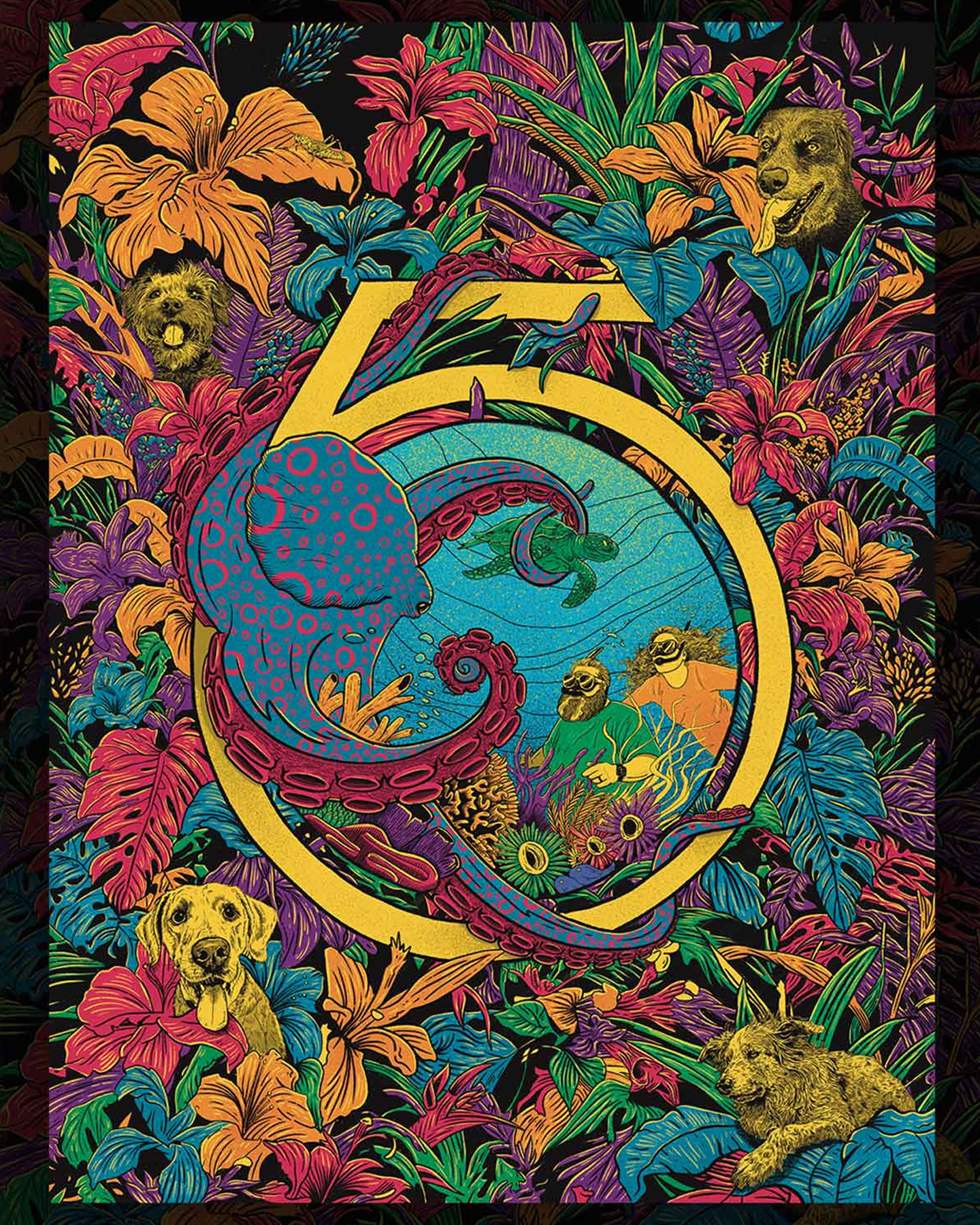 a 50th poster for a friend featuring a tropical underwater theme