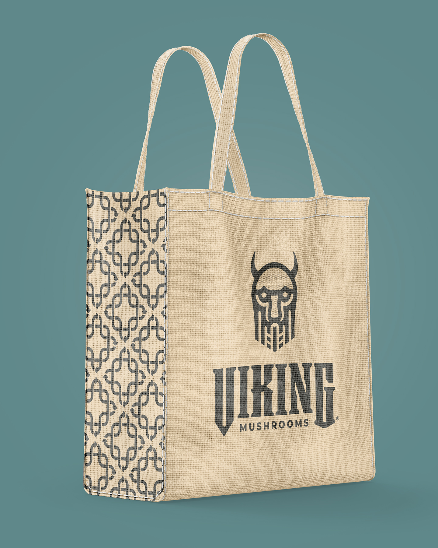 a mockup of a tote bag for viking mushrooms