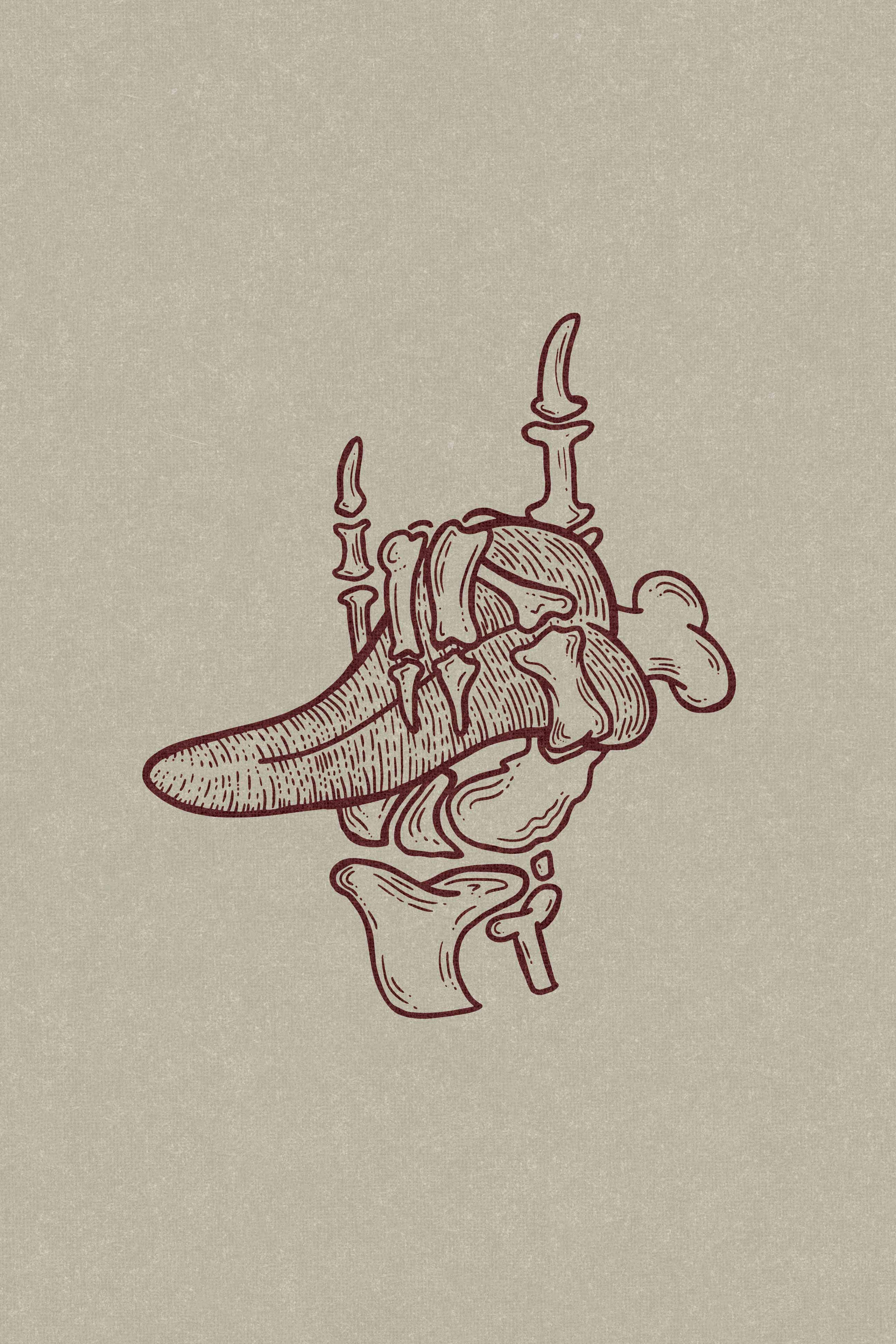 an illustration of a skeleton hand holding a tongue