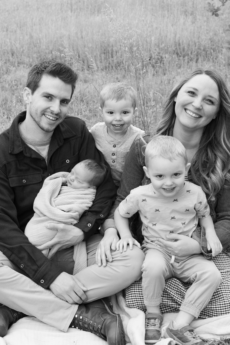 a black and white photo of shawn tarr and his family