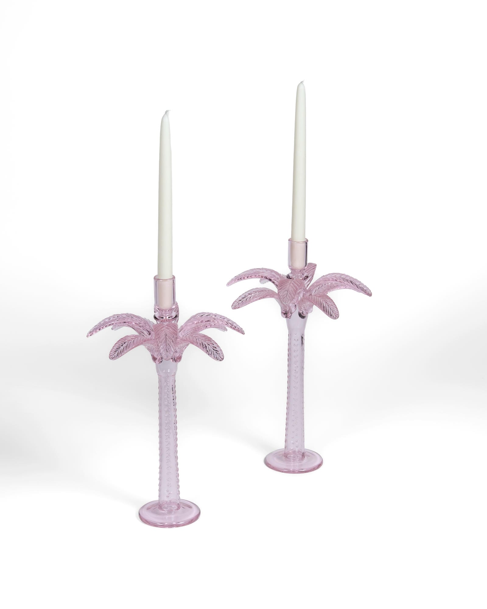 Pink Palm Candlestand Pair
