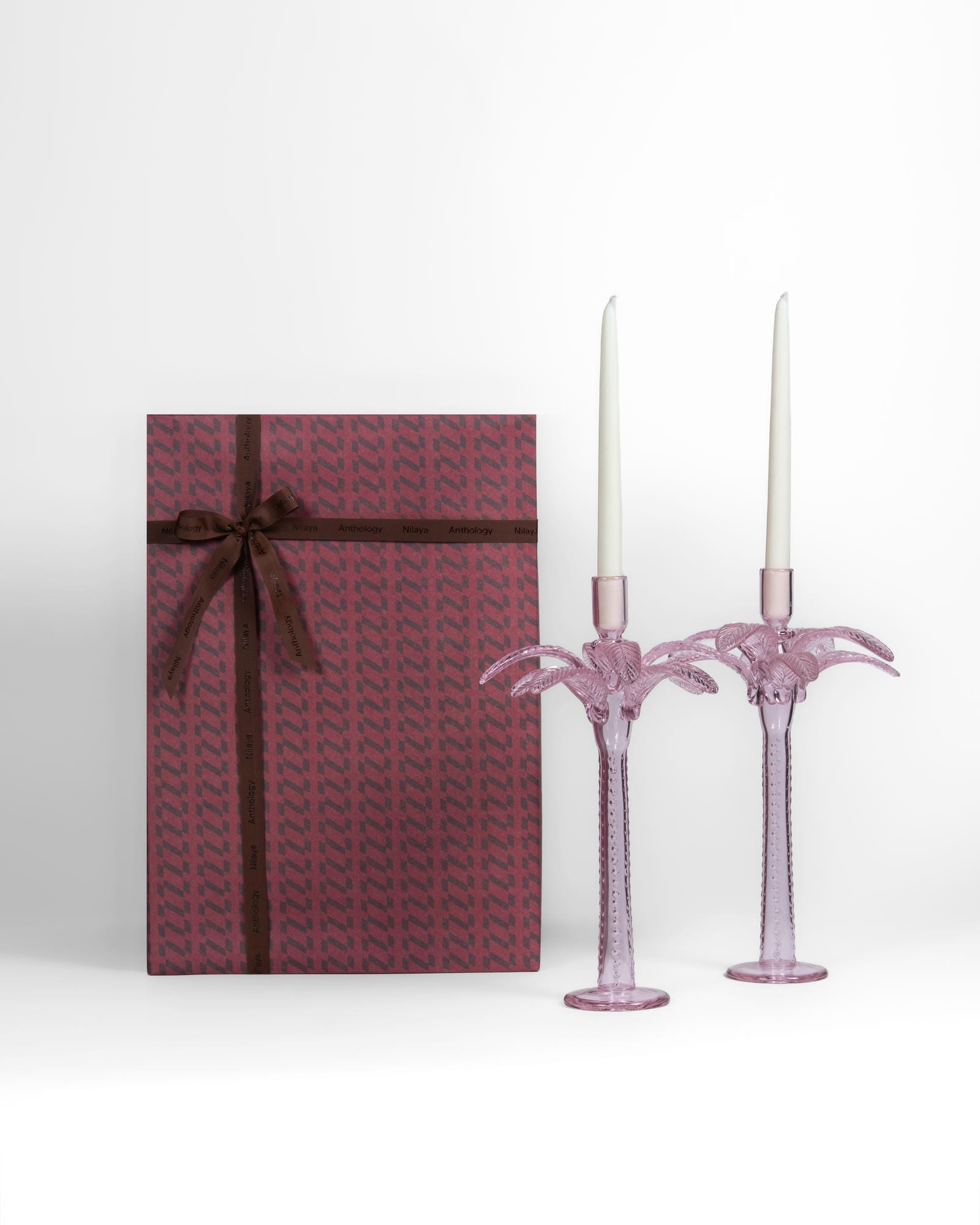 Pink Palm Candlestand Pair