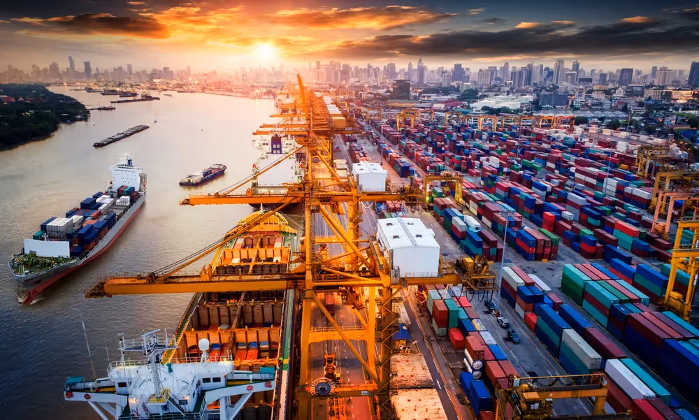 a large container ship in the water