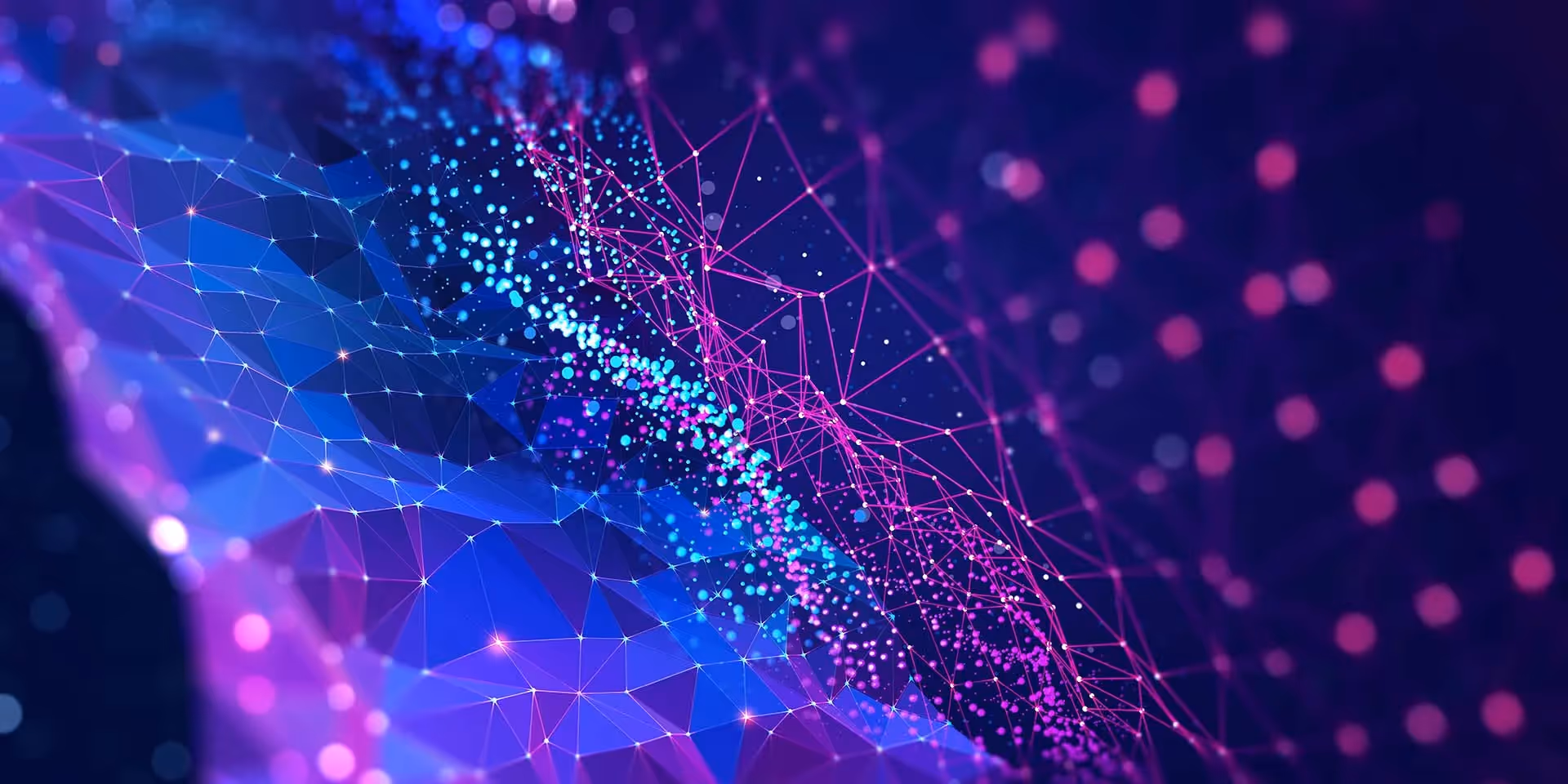 a blue and pink abstract background with a line of dots