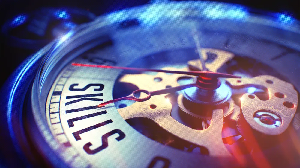 a close up of a clock with a blue light
