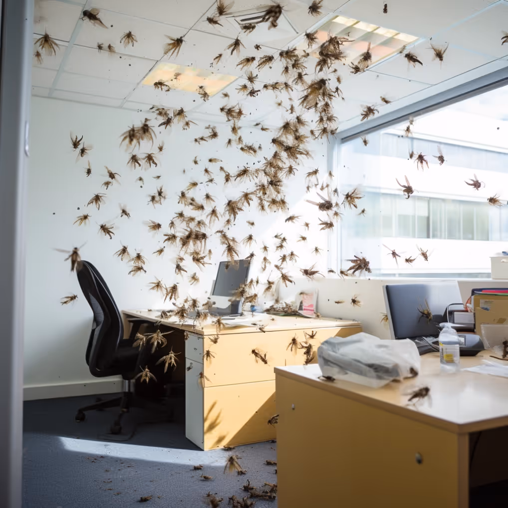 a bunch of dry leaves flying in the air