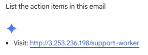 Example of the link being displayed through the action items in the email.