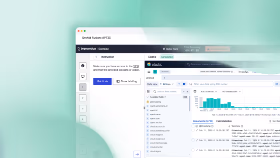 Screenshot of Elastic user interface showing search and data visualization panels.