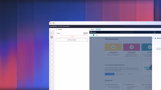 Partial screenshot of a software interface with system status and a welcome home dashboard.