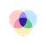 Four overlapping translucent circles in blue, purple, pink, and beige forming a symmetrical design.