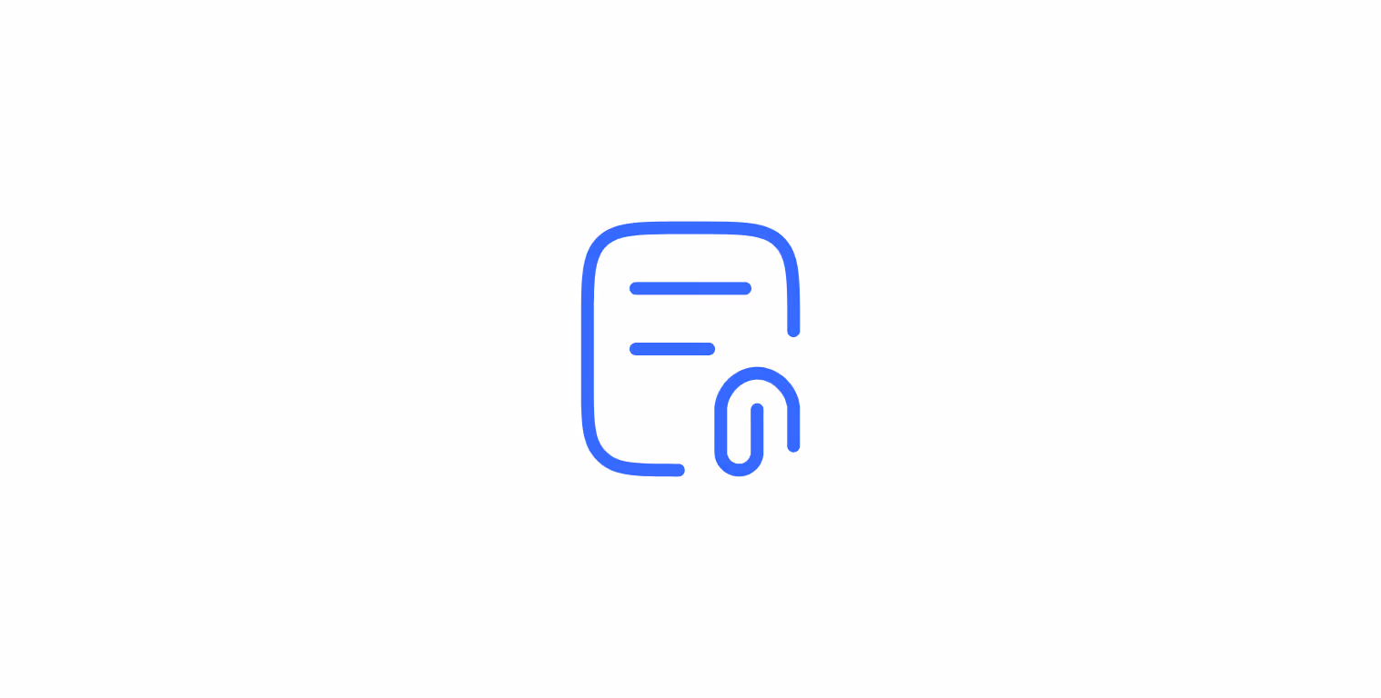 Blue icon of a document with two horizontal lines and a paperclip on white background.