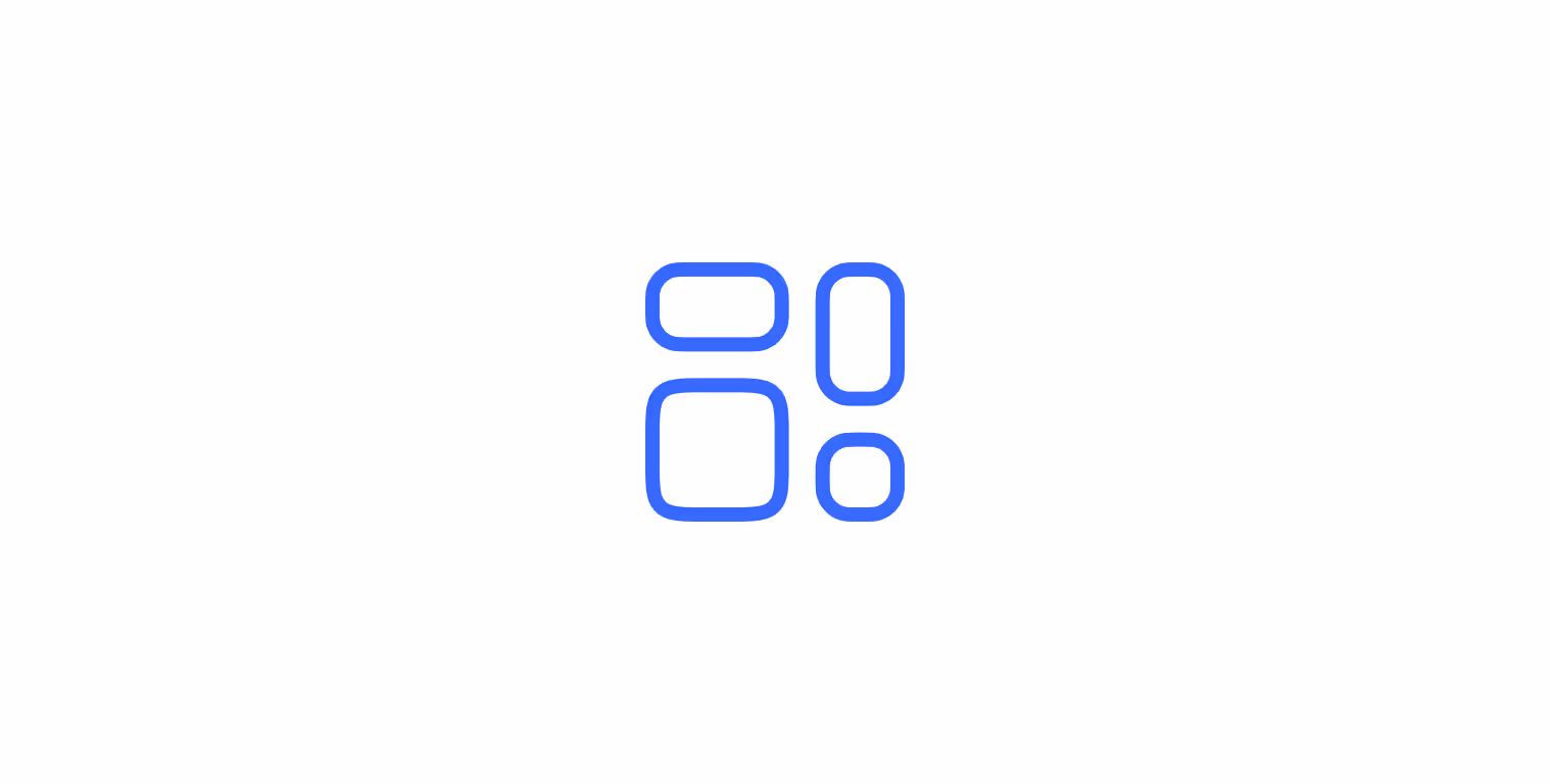 Abstract blue icon with four rounded rectangles arranged in two rows on white background.