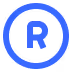 Registered trademark symbol with an R inside a circle in blue.