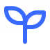 Blue line art icon of a plant sprout with two leaves.