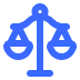 Blue icon of a balanced scale symbolizing justice or fairness.