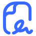 Blue outline of a document with a signature at the bottom.