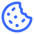 Blue cookie icon with a bite taken out and chocolate chips visible.
