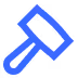 Blue hammer icon with handle pointing down and head tilted left on white background.