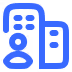 Blue icon of a person with a smartphone and a tablet, symbolizing mobile devices or user access.