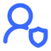 Blue icon of a person with a shield symbol indicating user protection or privacy.
