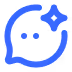 Blue speech bubble icon with two dots and a star shape on top right.