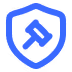 Blue shield icon with a gavel symbol at the center.