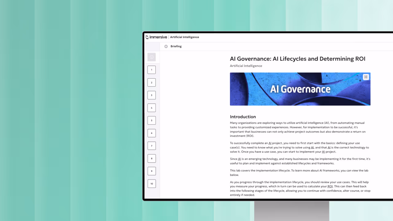 Web page titled AI Governance: AI Lifecycles and Determining ROI with an introduction about AI project basics.