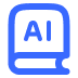 Blue icon of a closed book with letters AI on its cover.