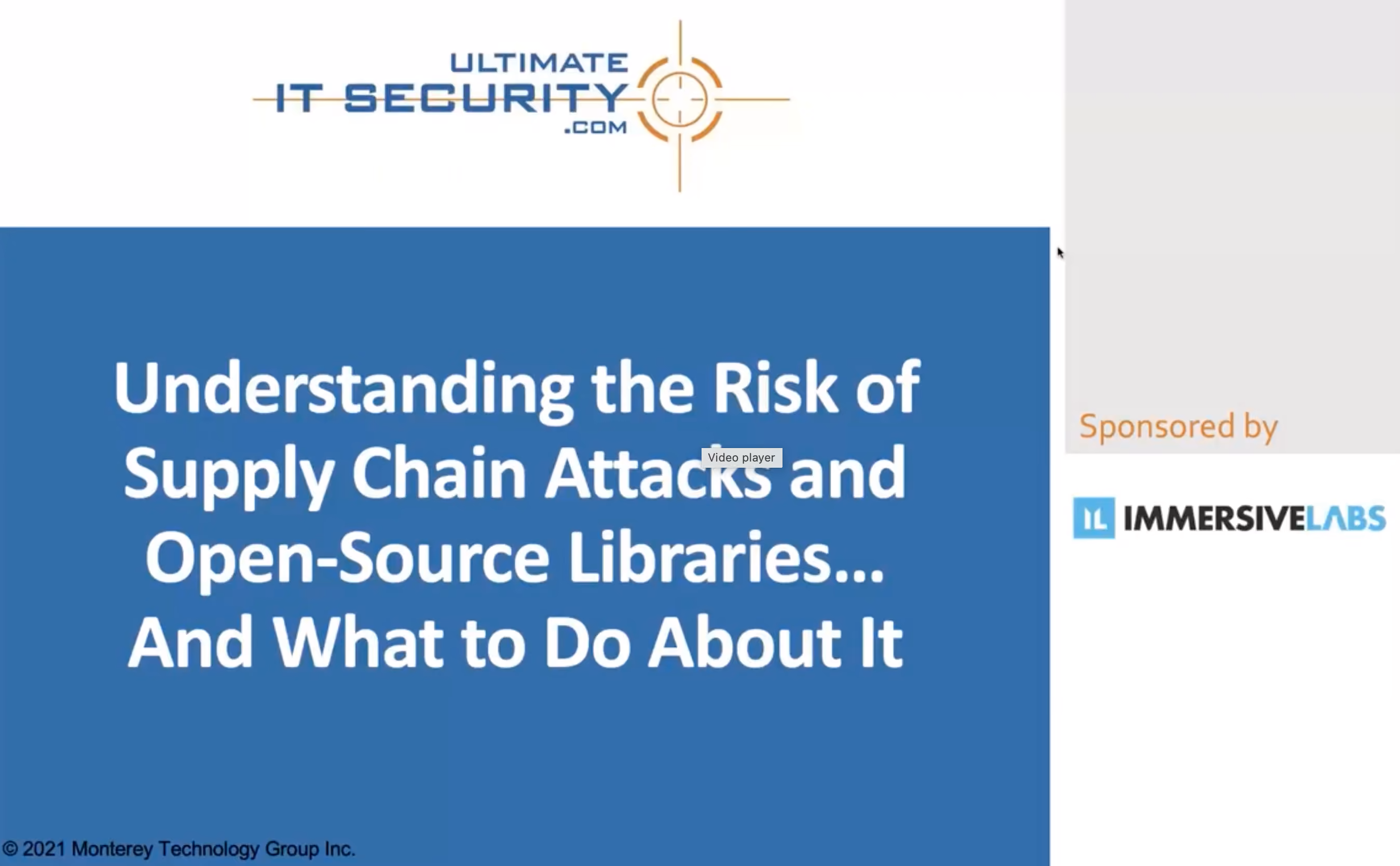 Title slide with Ultimate IT Security logo and text on supply chain attacks and open-source risks.