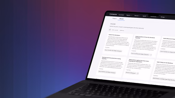 Laptop on a gradient blue-purple background displaying a webpage with security and compliance content.