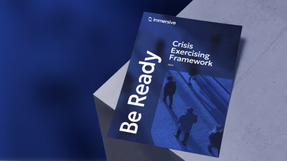 Brochure titled 'Be Ready Crisis Exercising Framework' with shadowed people walking on steps.