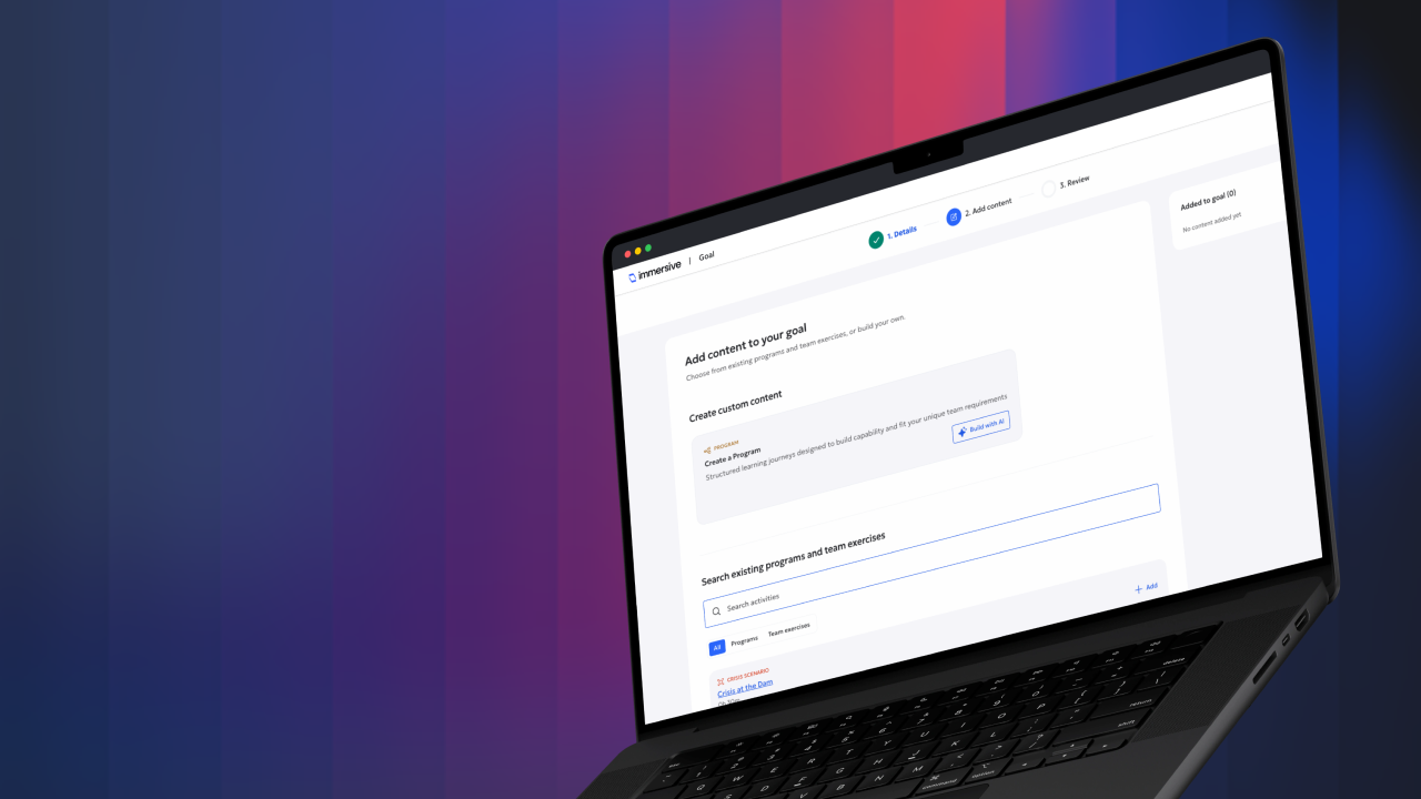 Laptop screen displaying a web app interface for adding content to a goal with AI options.