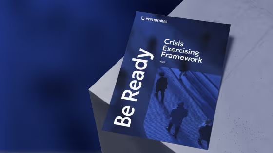 Document titled 'Be Ready Crisis Exercising Framework' with silhouettes of people walking on stairs.