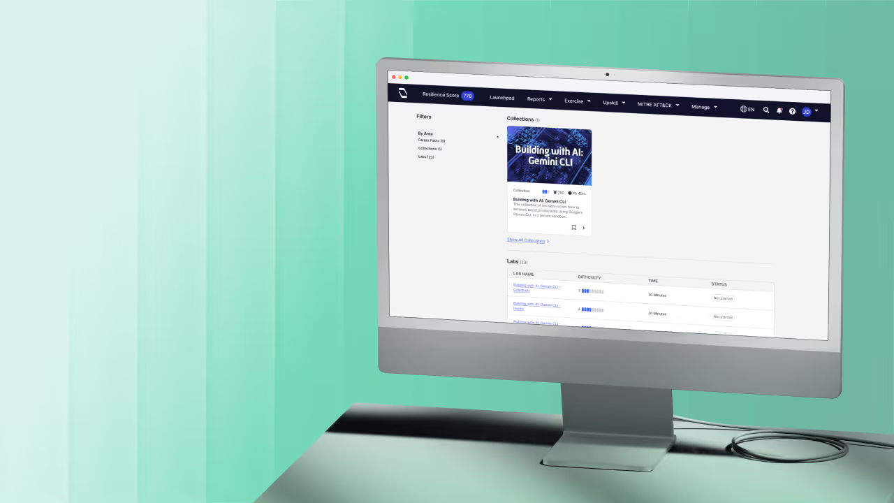 Computer monitor displaying an AI training platform interface with courses and labs list.