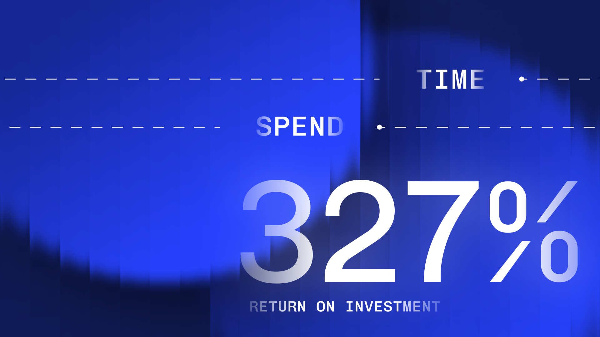 Blue background with 327% in large white text and words spend time return on investment.