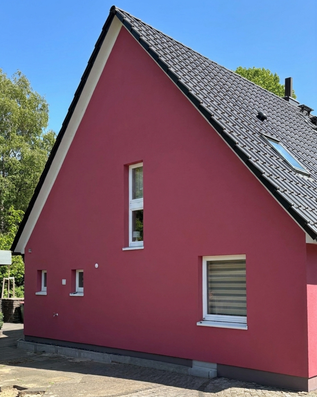 Fassadenvisualisierung: Einfamilienhaus mit Fassadenfarbe Little Greene „Mischief“