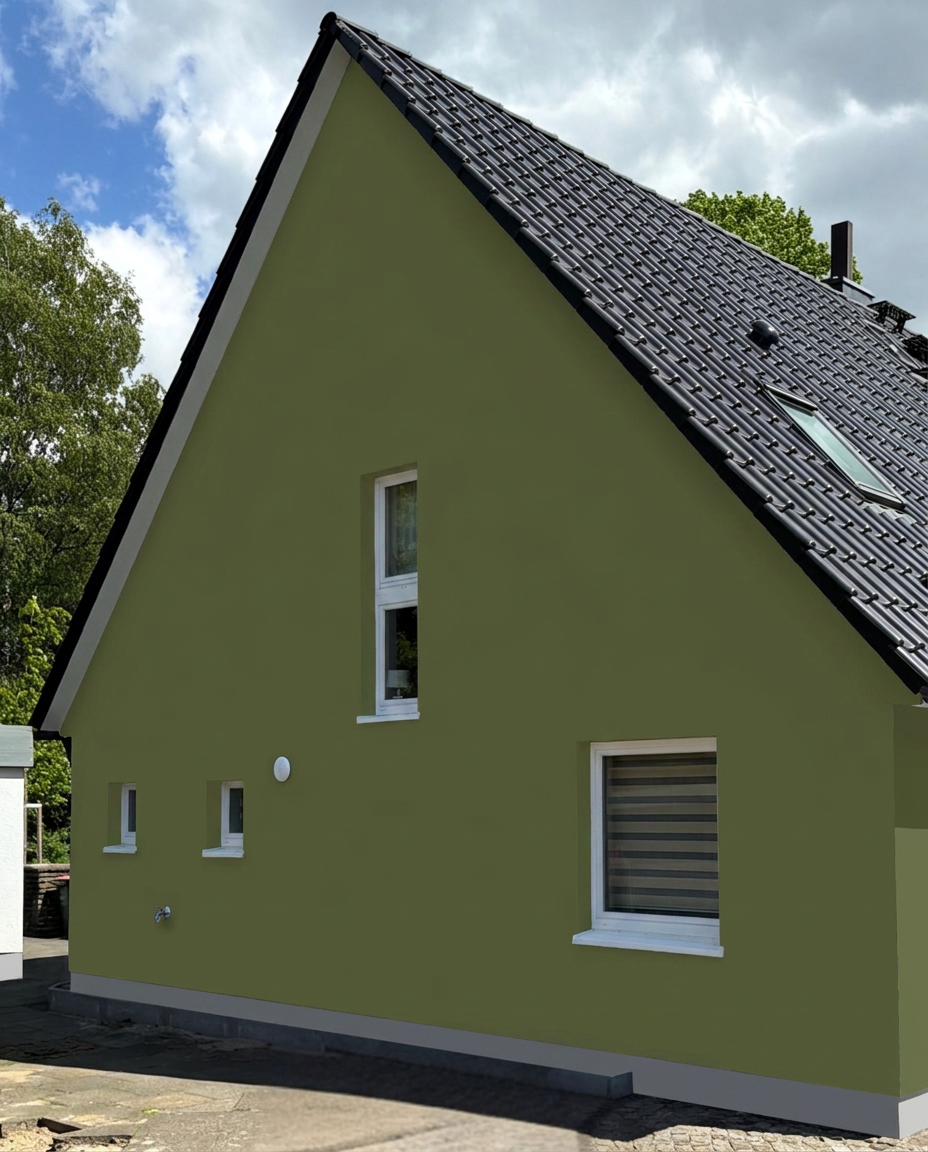 Fassadenvisualisierung: Einfamilienhaus mit Fassadenfarbe Little Greene „Jewel Beetle“