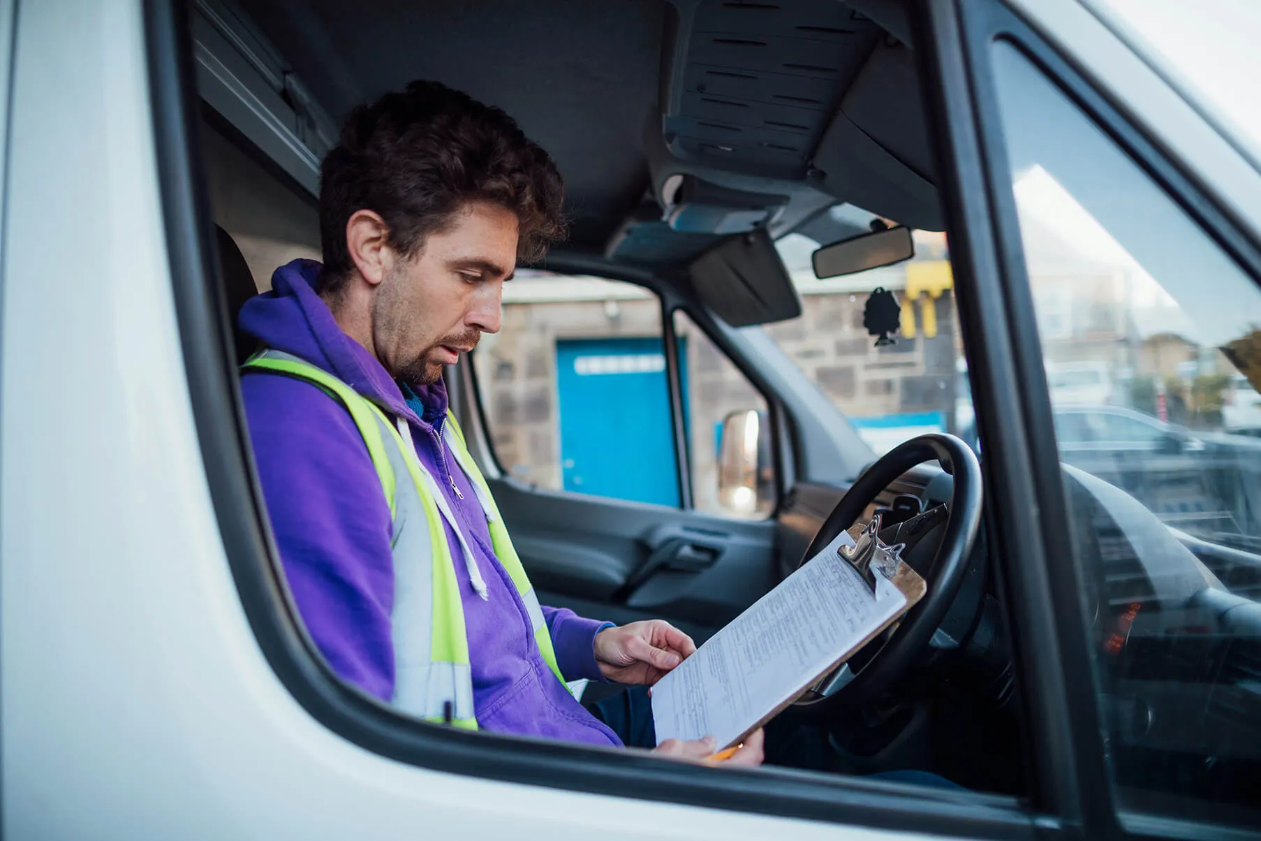 Fleet driver inside van