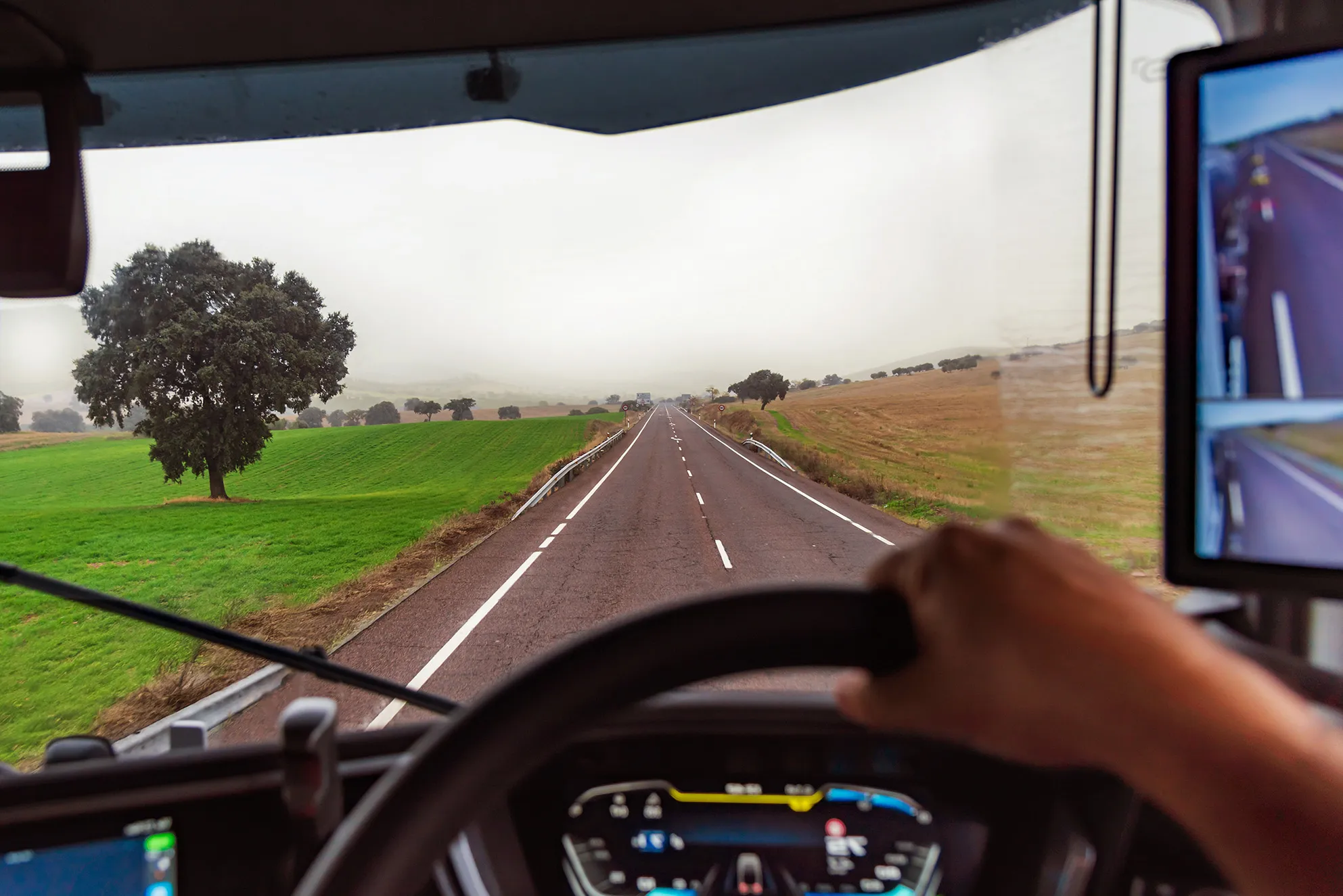 Driver perspective of long straight road