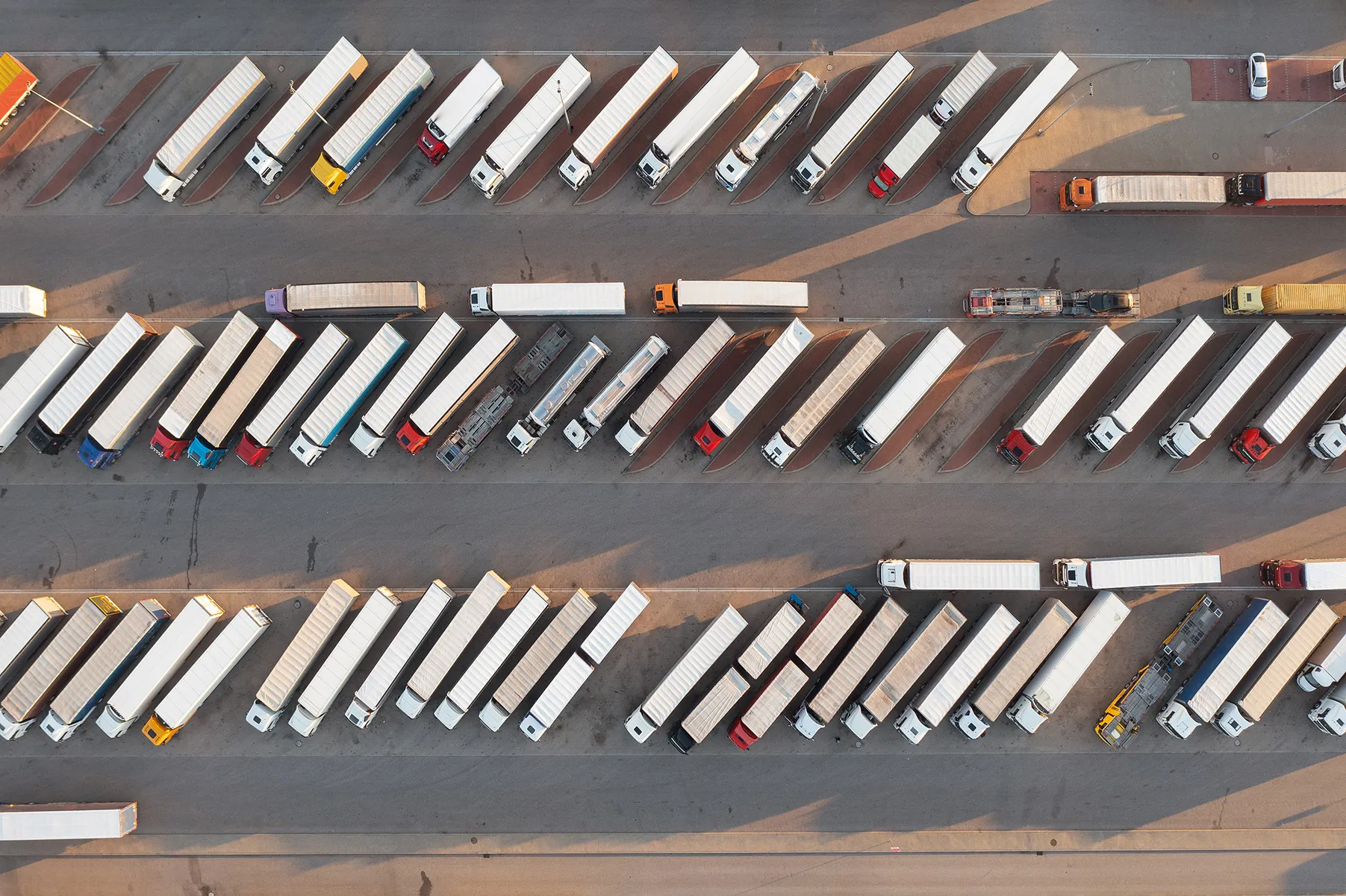 Birds eye view of HGV fleet parked