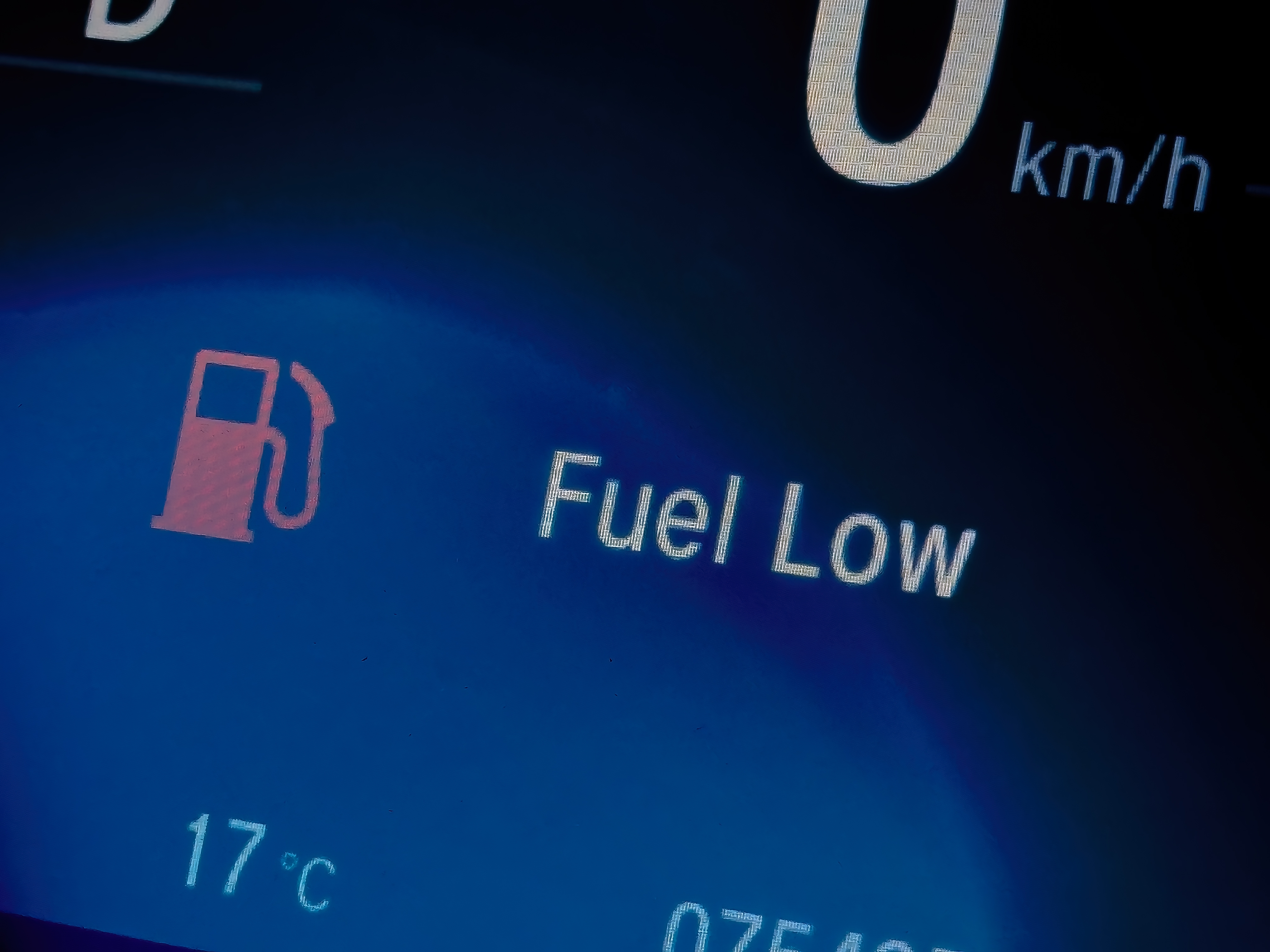 Fuel gauge on a commercial vehicle dashboard
