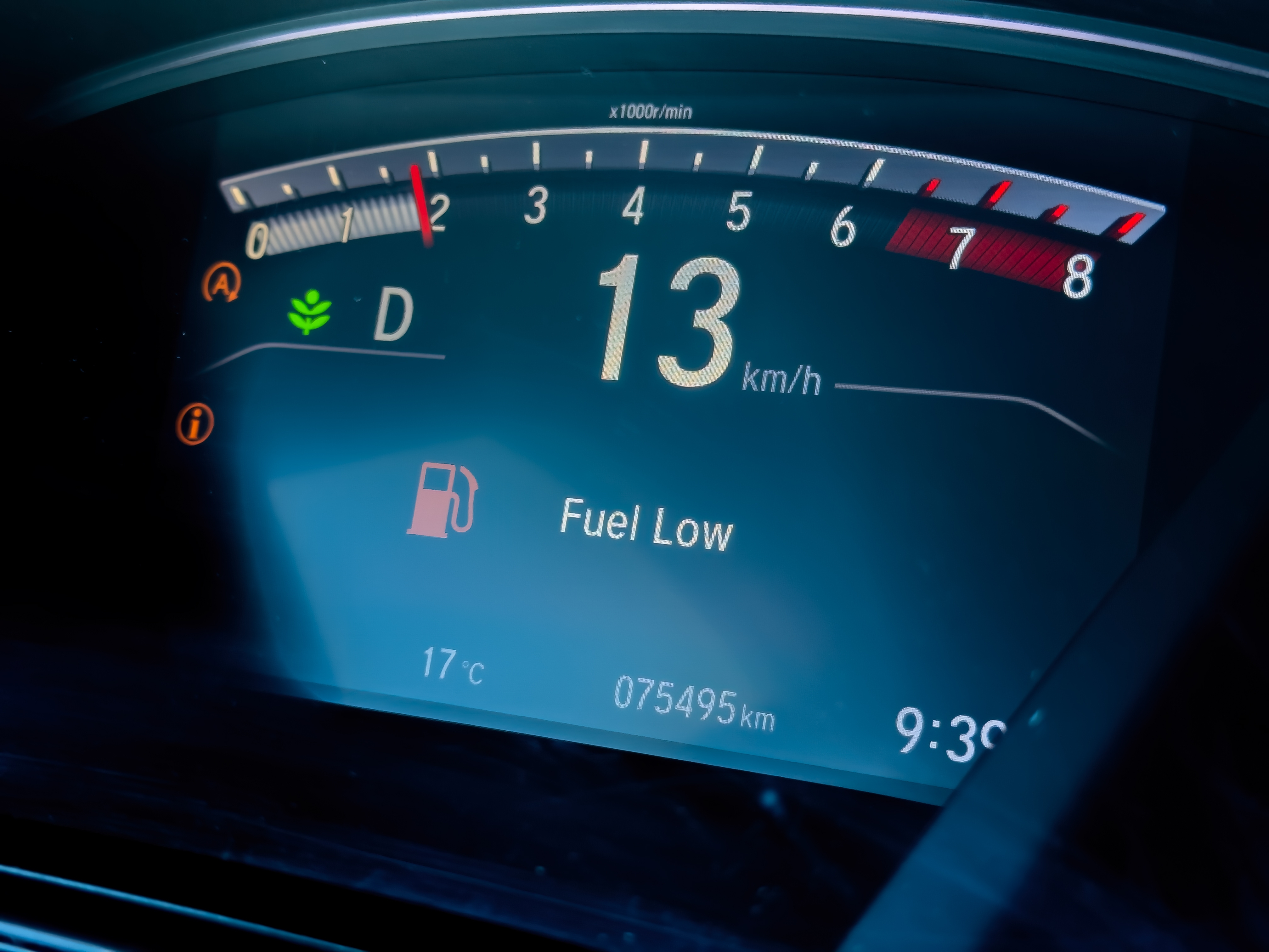 Fuel gauge on a commercial vehicle dashboard