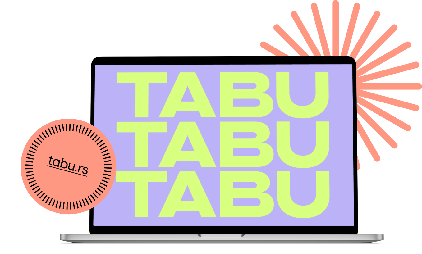 Tabu.hr — prikaz vizuala Tabu logotipa 3 puta na laptopu