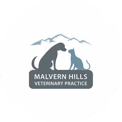 Malvern Hills Veterinary Practice logo featuring a dog and cat silhouette with mountains