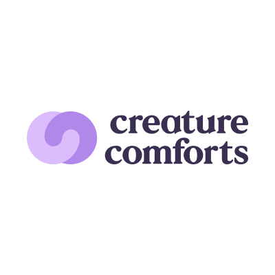 Creature Comforts logo with overlapping purple circles and text
