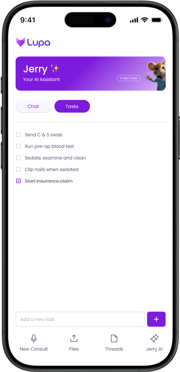action list lupapets app UI