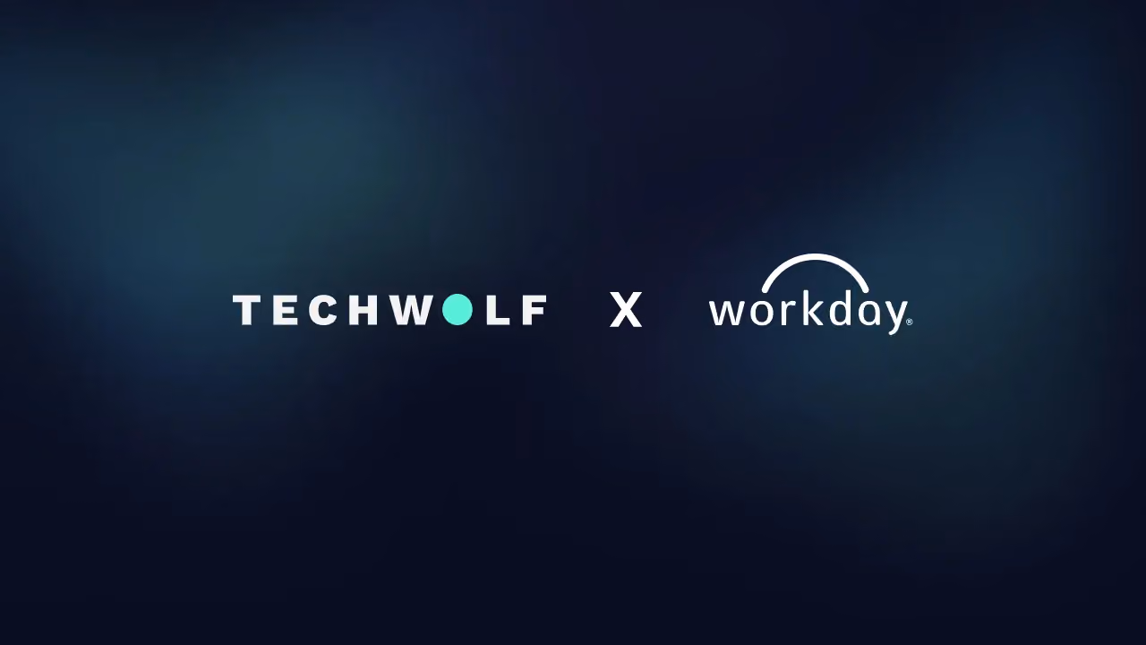 TechWolf and Workday logos side by side in a partnership lockup on a dark background