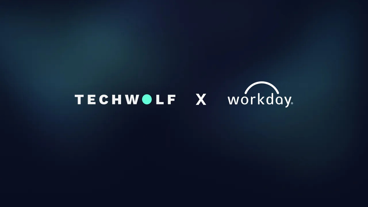 TechWolf and Workday logos side by side in a partnership lockup on a dark background