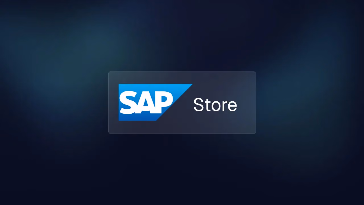SAP Store logo, white text beside the blue SAP mark, on a dark blue background