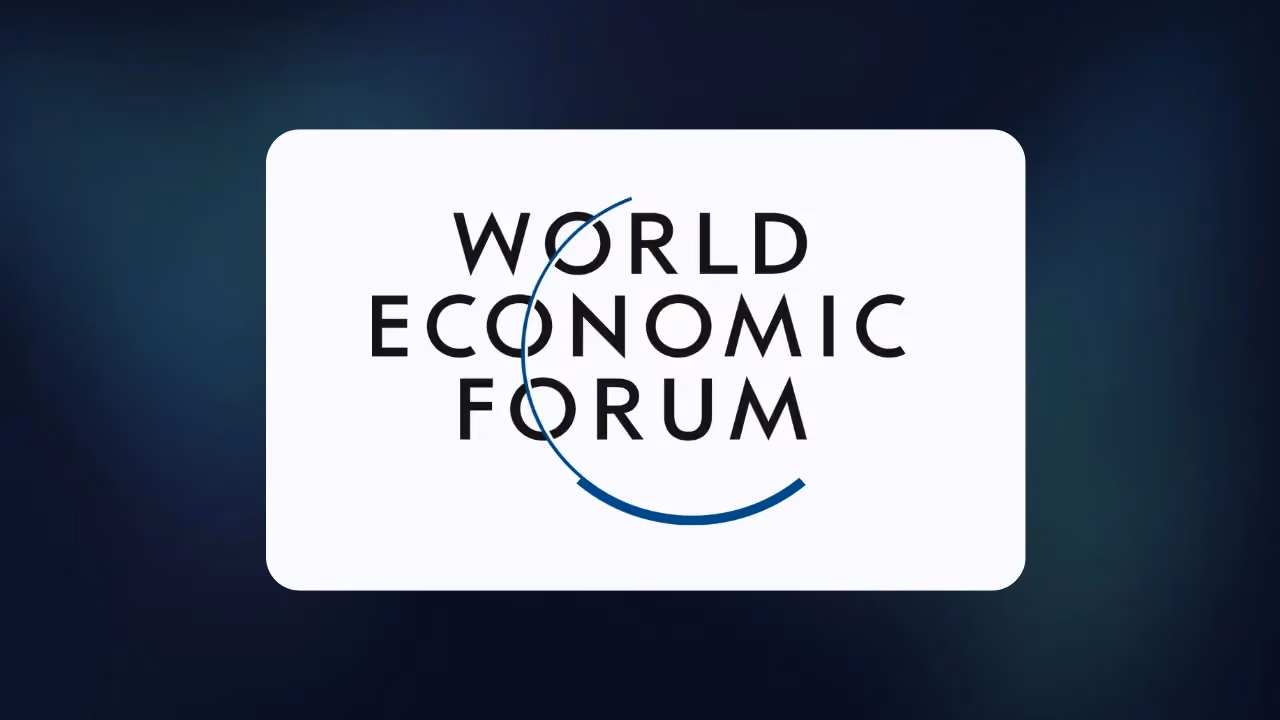 World Economic Forum logo on a white card against a dark navy background
